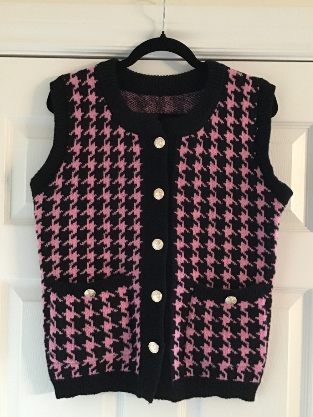 Black/pink knit vest with gold tone buttons in the front size S